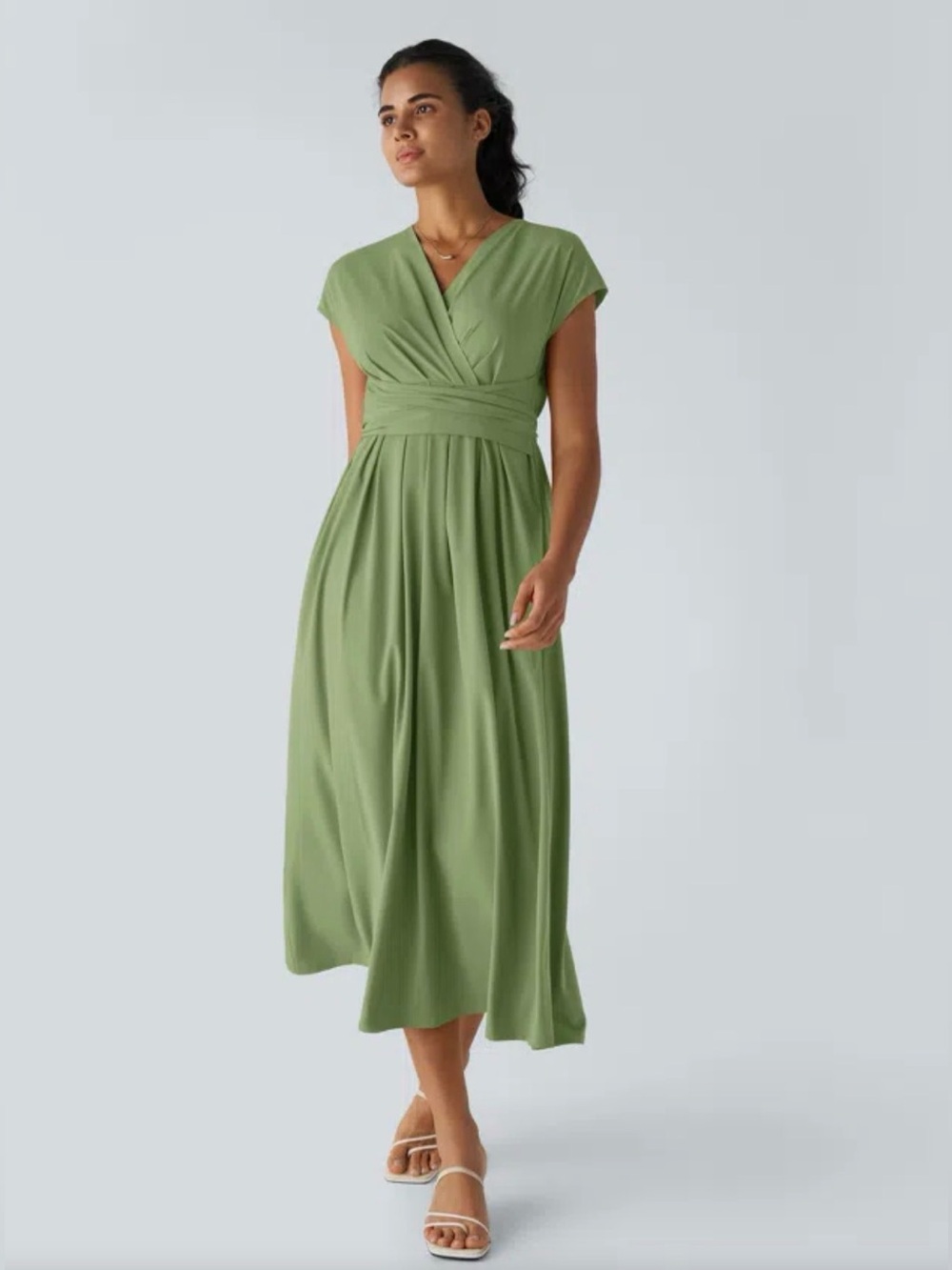 Halara V-Neck Short Sleeve Pocket Tie Back Quick Dry Midi Casual Dress Large